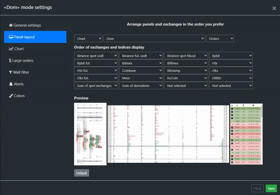 Exchange layout settings